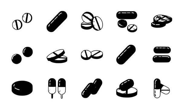Medical pill and capsule vector icons colorful cartoon flat design
