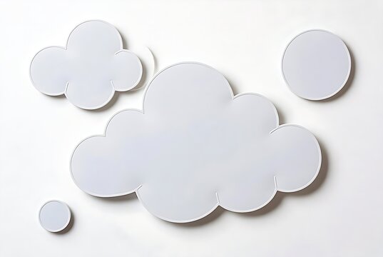 Cute Kawaii cloud character with smiling face and pink cheeks, adorable fluffy mascot on blue background for kids decoration.