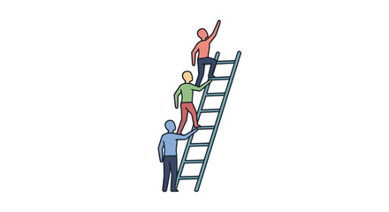 Three people climbing a ladder. © Gozel
