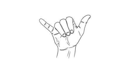 Fototapeta premium Minimalist sketch depicting a human hand forming the shaka symbol, representing friendship, good will, and the 'hang loose' spirit in a simple line art style.