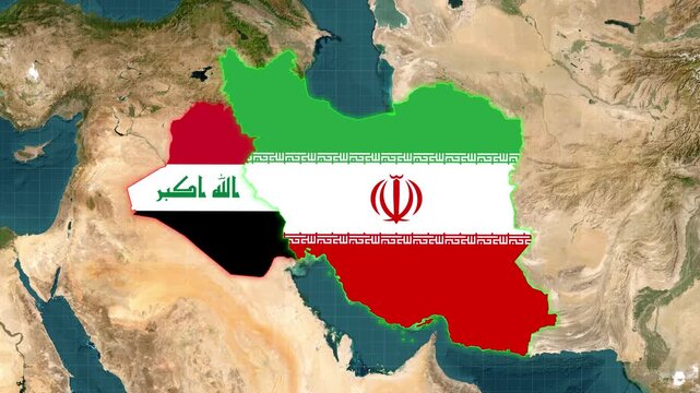 Iraq And Iran Map With Flag Animation