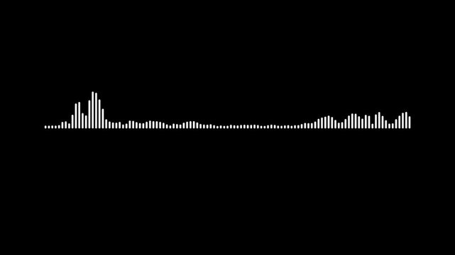 Abstract audio sound visualiser wave spectrum animation on black background, white line audio wave visualisation, voice record effect for overlay, sound wave spectrum concept, 4k video