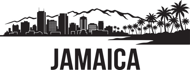 Naklejka premium Stunning Jamaican cityscape with palm trees and mountains