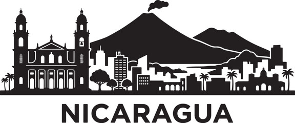 Obraz premium Nicaragua cityscape with volcano and colonial architecture