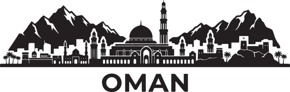 Oman's stunning cityscape with mountains and mosque