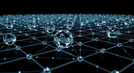 Obraz premium 3d digital network sphere with glowing nodes and connections over cityscape at night