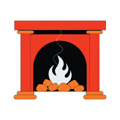 Fototapeta premium Vibrant Minimalist Fireplace Illustration with Warm Flames isolated on White Background