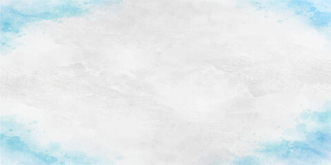 Abstract blue watercolor background featuring a cold winter sky texture with white clouds and frost patterns on a light crystal surface © Md