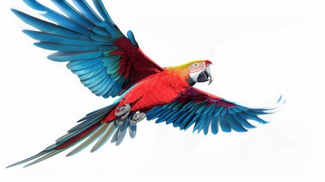 Colorful Macaw Parrot Flying Wings Spread Isolated
