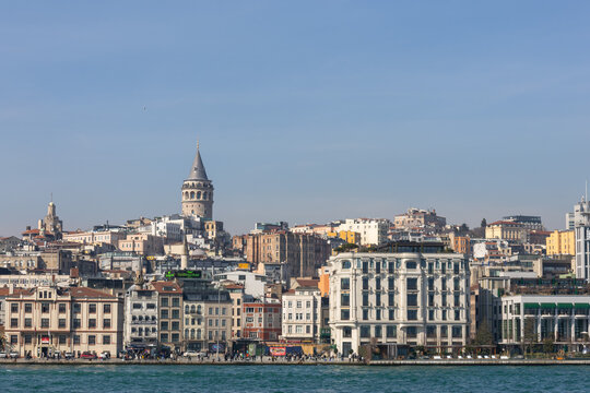 Panoramic view of urban landscape with Galata tower and old center of Istanbul, Turkey. 