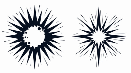 Obraz premium Two cartoon style burst effects; dark blue radial lines emanating from a white center