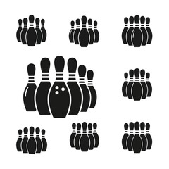 Bowling Pins Icon Set - Sport Equipment and Game Symbols