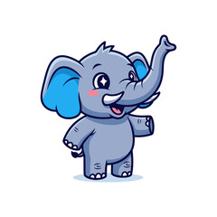 Naklejka premium Cute Cartoon Elephant Waving with Big Happy Eyes, Vector Illustration