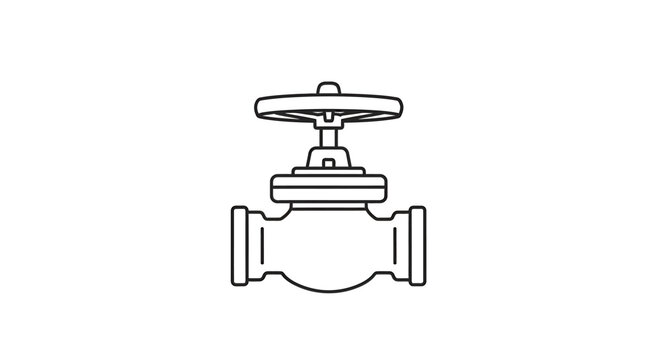 A black and white line art icon of a globe valve, commonly used for regulating fluid flow in industrial piping systems.