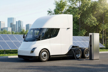 Electric semi-truck charging, leveraging solar panel energy