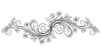 Elegant floral swirl ornament, vintage decorative element, black and white filigree design
