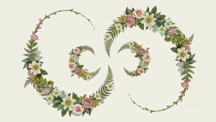 Elegant Floral Swirls with Roses, Daisies, and Ferns on Cream Background