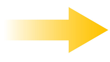 Yellow arrow with fading gradient on white background, forward direction, positive movement