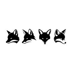 Fototapeta premium Four Black Fox Heads Silhouette, Minimalist Vector Art, White Background