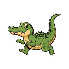 A cartoon green alligator with a happy face
