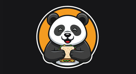 Cartoon panda eating sandwich on orange circle © Hype