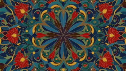 Intricate Floral Mandala Pattern, Colorful Ornamental Design, Symmetric Artwork