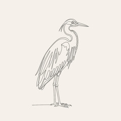 Obraz premium Minimalist Line Art Heron Bird Illustration, Elegant Wildlife Drawing