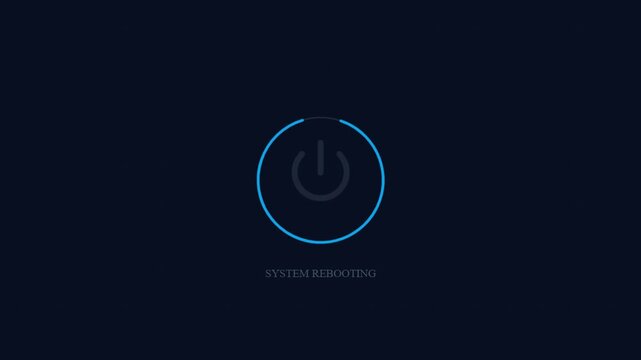 Power Button Animation with Restart Text on Dark Blue Background.