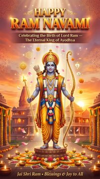 Lord ram statue hindu temple background ram navami celebration