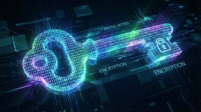 Digital key with encryption and decryption concept.
