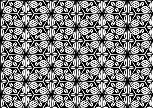 black and white Ornate floral motif seamless pattern.