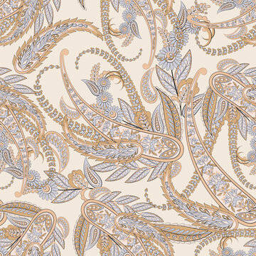 Vector textile print. Seamless Design for covers, fabrics, textiles, wrapping paper. Vector pattern Paisley Indian motifs and decorative floral elements