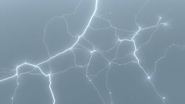 Detailed Lightning Strike Network on Dark Blue Stormy Sky Background