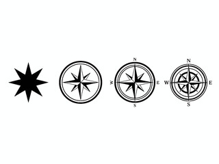 Compass Rose Icons and Wind Rose Navigation Set