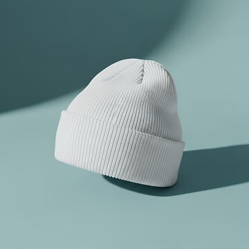 White beanie hat mockup on teal background simple winter apparrel template for product display and fashion marketing with copy space for commercial branding beanie mockup clothing mockup isolated appa