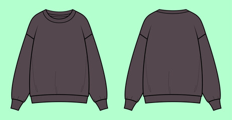 Women wide neck with fleece drop shoulder fashion flat sketch  © MdAbir