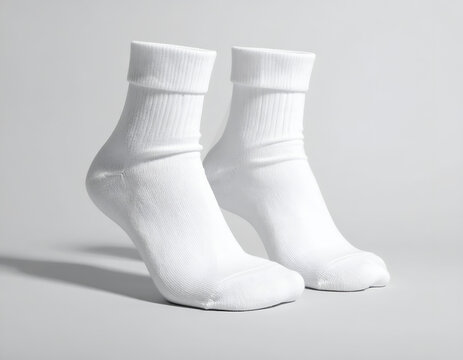 A pair of plain white athletic socks, folded at the top