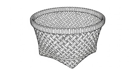 Obraz premium Detailed Sketch of a Woven Basket with Intricate Patterns.