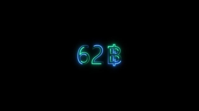 Glowing digital count from 0 to 600 baht &ndash; neon currency animation on black.