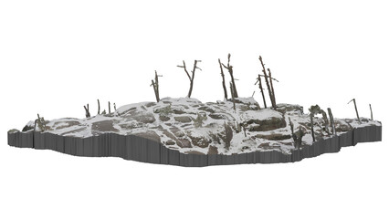 Rock terrain with light snow in a 3D view showing natural features © santiago
