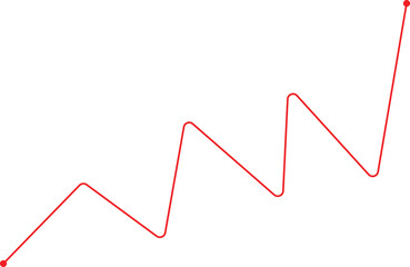 Obraz premium A red line graph with a jagged pattern on a white background showing an overall upward trend in data