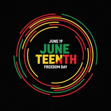 Juneteenth freedom day celebration with colorful circle design on black background