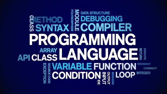 Programming Language animated word cloud-text design animation tag kinetic typography seamless loop.