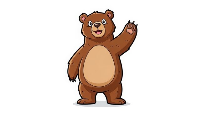 A cartoon bear with one paw raised