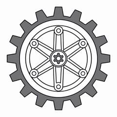 Obraz premium Detailed mechanical gear with six spokes and a central cogwheel on a white background engineering