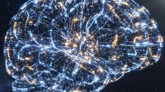Illuminated Brain: A luminous representation of the human brain, showcasing intricate neural pathways and networks, glows against the backdrop of the cosmos.