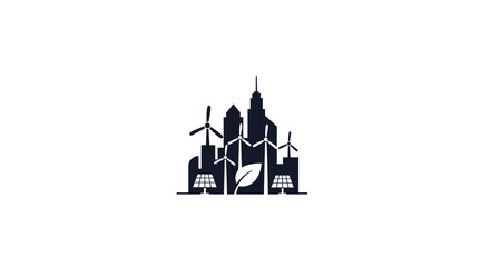 Obraz premium City Skyline with Wind Turbines.