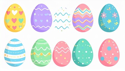 A delightful array of colorful Easter eggs, each uniquely decorated with charming patterns and pastel hues, perfect for celebrating spring holidays and festive occasions
