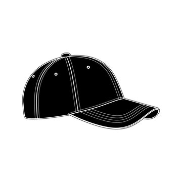 A black baseball cap with white stitching