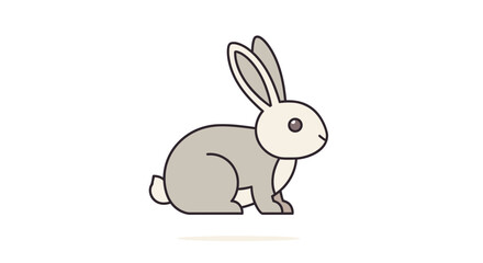 Obraz premium Cute Grey Rabbit Vector Illustration - Minimalist Flat Design Bunny Icon Isolated on White Background